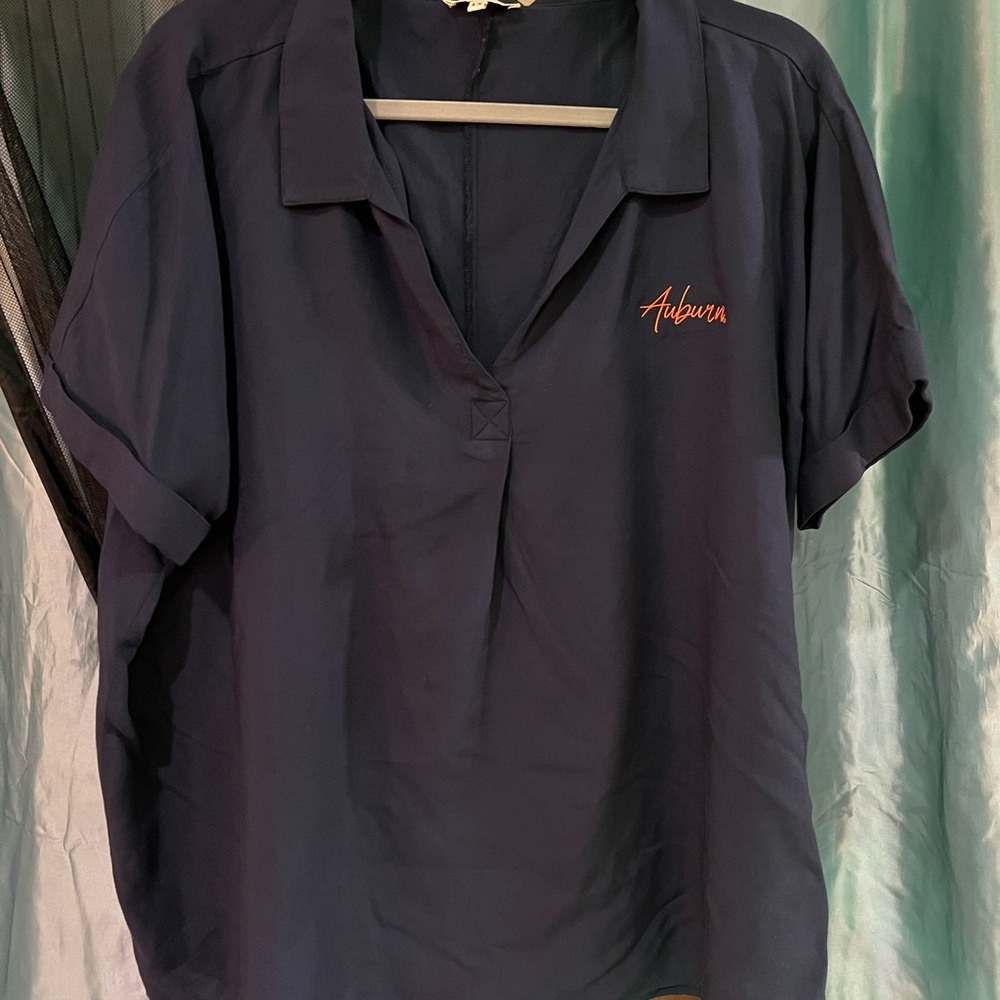 Blue Polo Blouse with Short Sleeves and Relaxed Fit